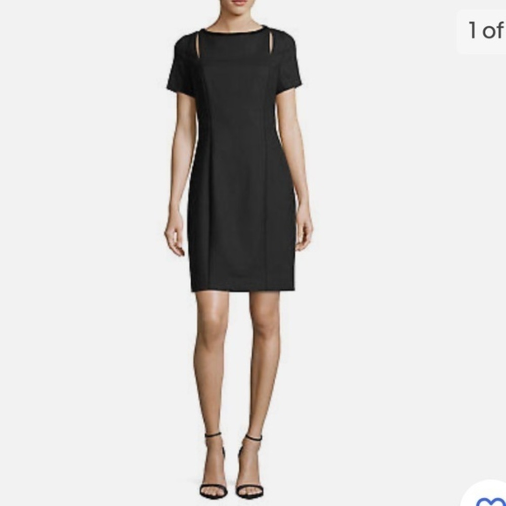 Elie Tahari Jonas Cutout Short-Sleeve Wool Dress Black size 0 Velvet Trim